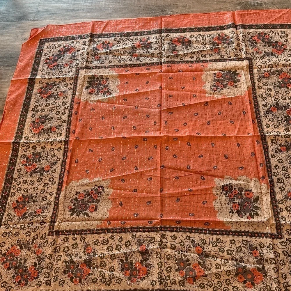 NWT Chaudry Orange Floral Patterned Scarf Sz 40 x 40